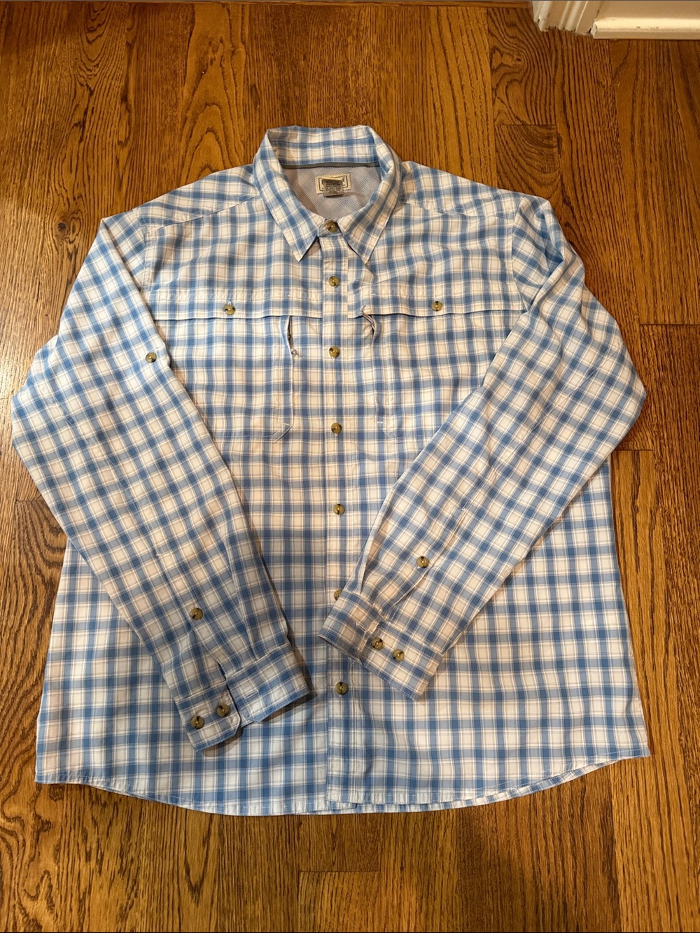 L.L. Bean Blue and White Plaid Casual Button-Down Shirt